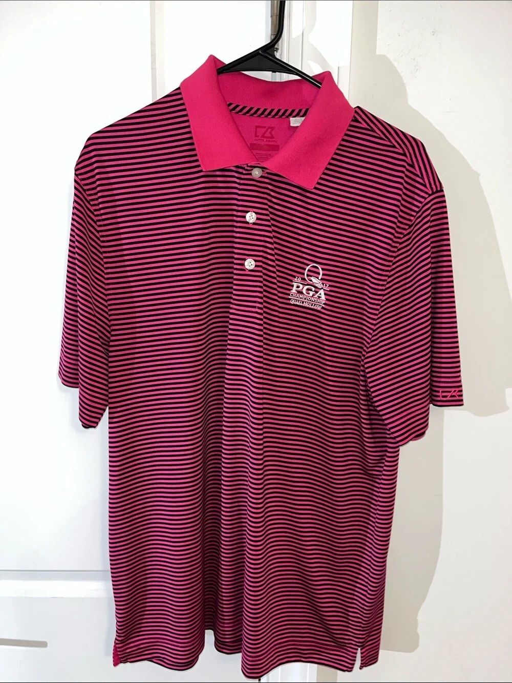 Quail Hollow 2017 PGA Carolinas Charlotte NC golf polo shirt-L Pink Blue Stripe